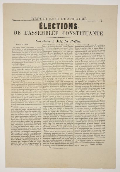 null INDRE & LOIRE - ÉLECTIONS DE L'ASSEMBLÉE CONSTITUANTE - Circulaire de Clément...