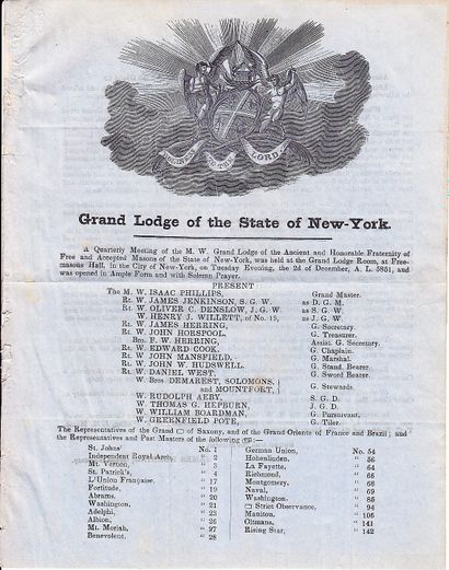 null UNITED STATES. 1851. FREEMASONRY. "GRAND LODGE OF THE STATE OF NEW YORK." Bulletin...