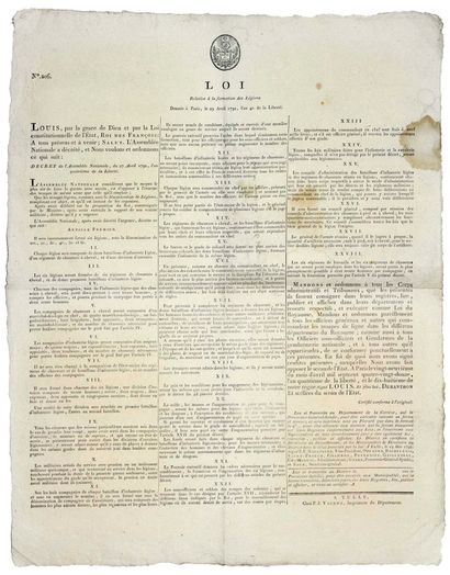 null CORRÈZE. 1792. "Legislature Training Act." Issued in Paris on April 29, 1792....