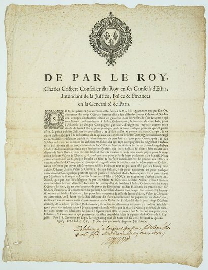 null Charles COLBERT. 1675. Order, By the King Louis XVI, Charles COLBERT adviser...