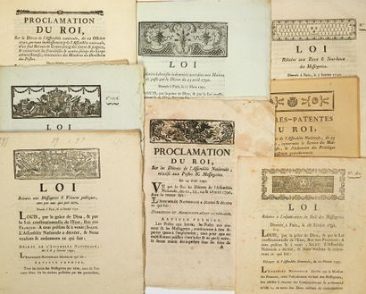 null POSTES & MESSAGERIES. 9 Imprimés : Lettres Patentes du Roi.., du 25 avril 1790,...