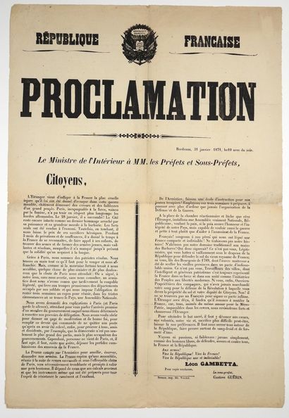null (CÔTE D'OR) ARMISTICE DE 1871. GOUVERNEMENT DE BORDEAUX. PROCLAMATION de Léon...