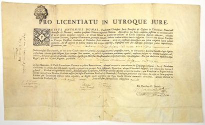null UNIVERSITÉ DE NANCY (54). 1785. DIPLÔME de LICENCIÉ EN DROIT pour Rémi-Antoine-Fursé...