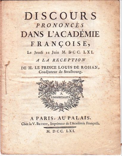 null ACADÉMIE FRANÇAISE. 1761. Discours prononcé dans l'Académie française, le Jeudi...