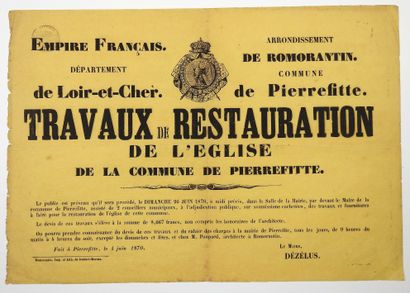 null LOIR-ET-CHER. 1870. PIERREFITTE-SUR-SAULDRE (41). Notice of the public auction...