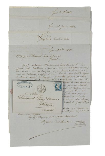 null AMERICA (Civil War.). ARDÈCHE. RHÔNE) - 14 commercial letters addressed to Messrs...