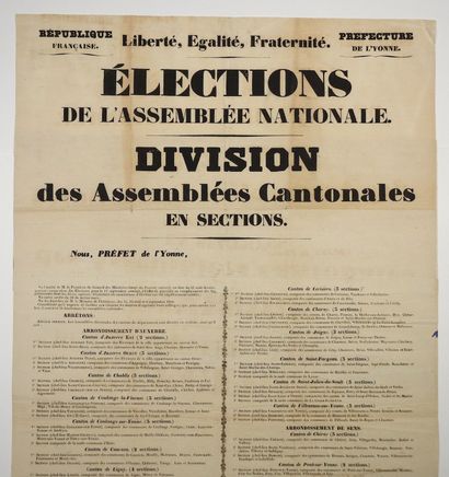 null YONNE. AUXERRE, le 7 septembre 1848. ÉLECTION DE L'ASSEMBLÉE NATIONALE; DIVISION...