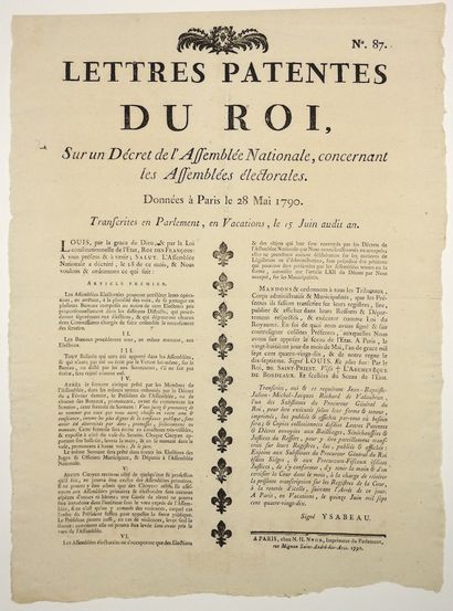 null ASSEMBLÉE NATIONALE. 1790. «Lettres patentes du Roi (Louis XVI), sur un décret...