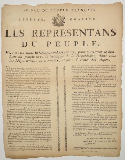 null LYON REVOLT. 1793. COMMUNE-FRANCHISED. "The Representatives of the People (FOUCHÉ,...