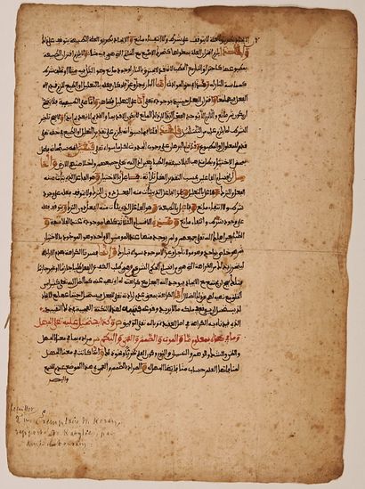 null KORAN. MANUSCRIBE. Sheet of Koran of the XVIIth S. with this handwritten note...