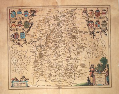 null 17th century map: ENGLAND. "Wiltonæ comitatus, vulgò WIL-SHIRE." (Malmesbury,...