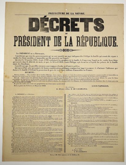 null NIÈVRE - COUP D'ÉTAT OF 2 DECEMBER 1851. SALE OF THE PROPERTY OF THE FAMILY...