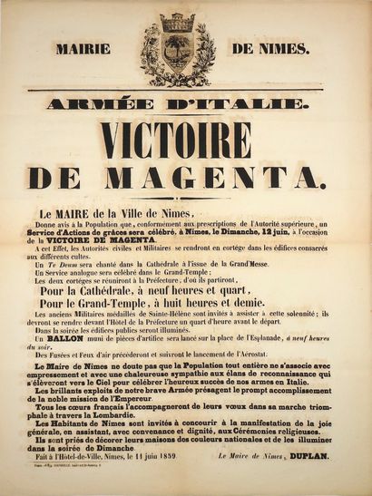 null "VICTOIRE DE MAGENTA" - GARD - Opinion of the Mayor of NÎMES M. DUPLAN to the...