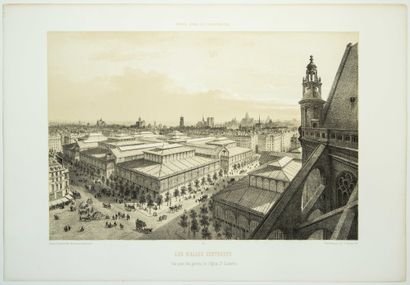 null «PARIS DANS SA SPLENDEUR» (c. 1861). 5 Planches gravées : Les Halles centrales,...