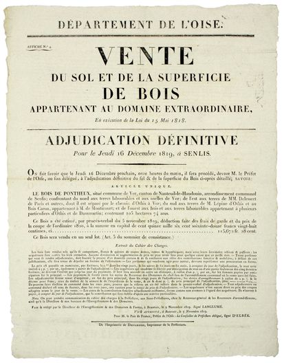 null OISE. 1819. "SALE of the soil and the surface area of WOOD belonging to the...