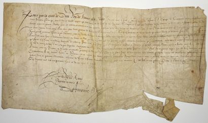 null MANCHAIR. 1648. CHURCH OF ST MALO DE CARNEVILLE. Parchment signed by King LOUIS...