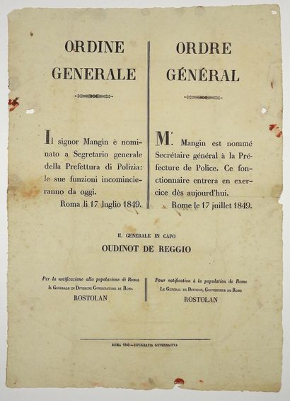 null (CAMPAIGN OF ROME) BILINGUAL PLACARD - General Order of General-in-Chief OUDINOT...