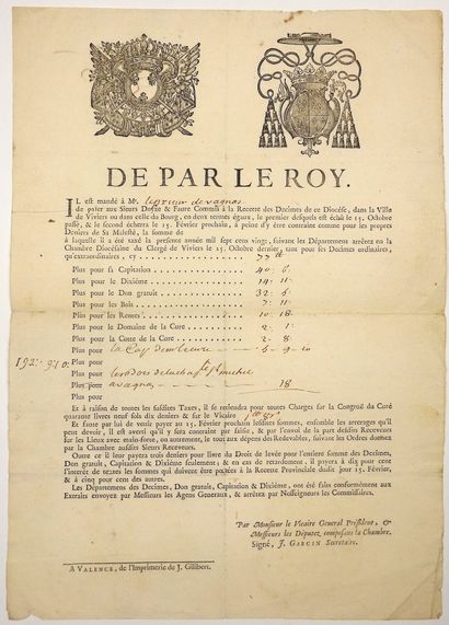 null ARDÈCHE. 1720 VAGNAS (07) - By the King, Mr. Prior of VAGNAS (07) is ordered...