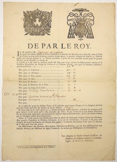 null ARDÈCHE. 1720. VAGNAS (07) - De par le Roy, il est mandé à Mr le Prieur de VAGNAS...