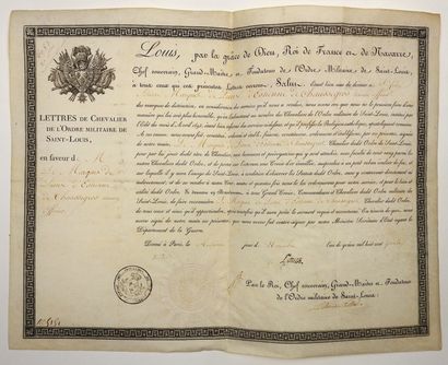 null Brevet de Chevalier de SAINT-LOUIS, en faveur du Marquis De LIOUX D'ESTIENNE...