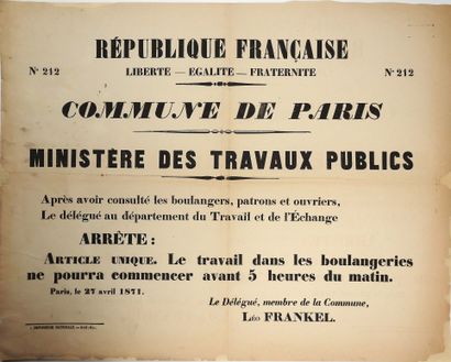 null COMMUNE DE PARIS. TRAVAIL DANS LES BOULANGERIES. Paris 27 avril 1871. «Après...