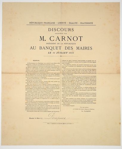 CARNOT «Discours prononcé par M. CARNOT Président de la République au BANQUET DES...