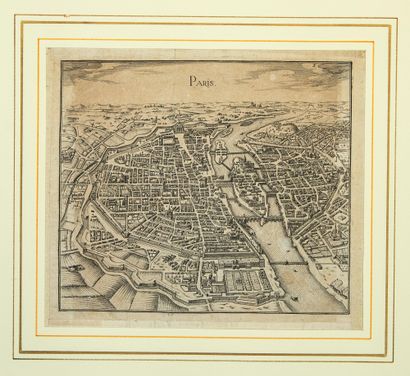 null PARIS. 2 gravures XVIIe de Vue d'ensemble de la ville de PARIS dans ses remparts :...