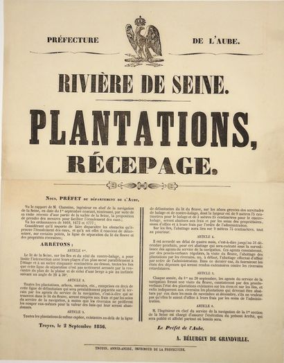 null AUBE. NAVIGATION - "RIVIÈRE DE SEINE. PLANTING, REPLACEMENT" Order of the Prefect...