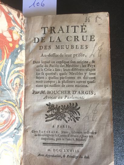 null BOUCHER d'ARGIS : Traité de la crue des meubles au-dessus de leur prisée...Saugrain,...