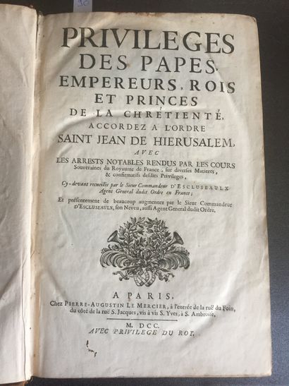 null HAUDESSENS D'ESCLUSEAUX (Alexandre-François): Privileges of the Popes, Emperors,...