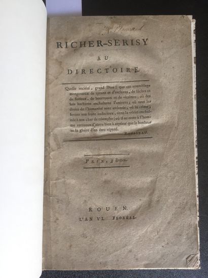 null [REVOLUTION Française] RICHER-SERISY au Directoire. Rouen, an VI. In-8 bradel...