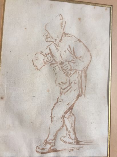 null VAN OSTADE (Adriaen) 1610-1685. Le Buveur. Dessin original à l'encre brune,...