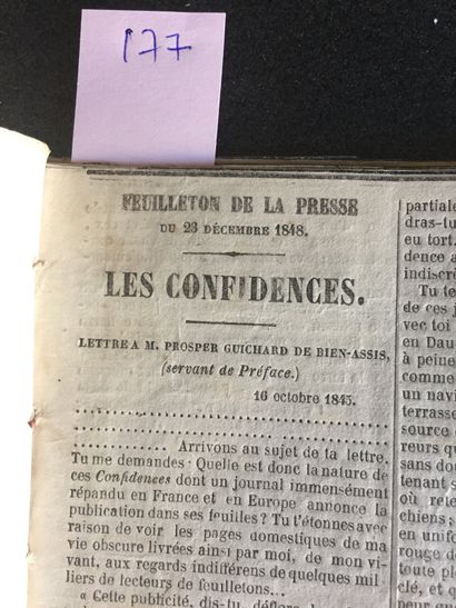 null LAMARTINE (A. de): Confidences. Letter to M. Prosper Guichard de Bien-Assis....
