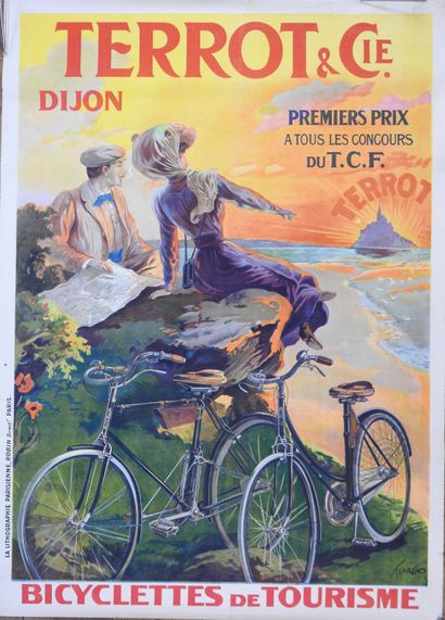 null 
Cyclisme / Terrot / Dijon / Mont Saint Michel. Affiche originale, non entoilée....