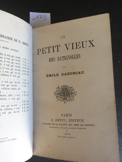 null GABORIAU (Emile): Le Petit Vieux des Batignolles. Dentu, 1876. In-12 demi-chagrin...