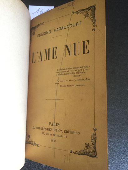 null HARAUCOURT (Edmond): l'Âme Nue. Paris, Charpentier Cie, publishers 1885. In-12...
