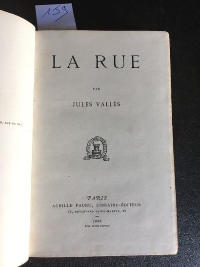 null VALLES (Jules) : La Rue. Faure, 1866. In-12 demi-chagrin vert d’époque, dos...