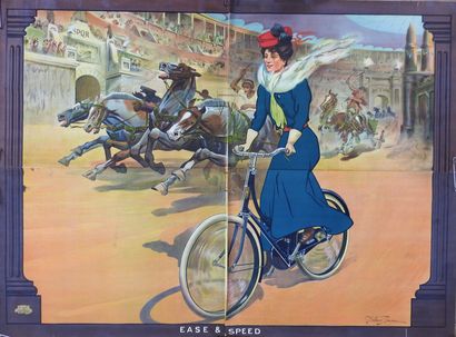 null 
Cycling / Ease and Speed. Original poster in four panels. In the Roman circus,...