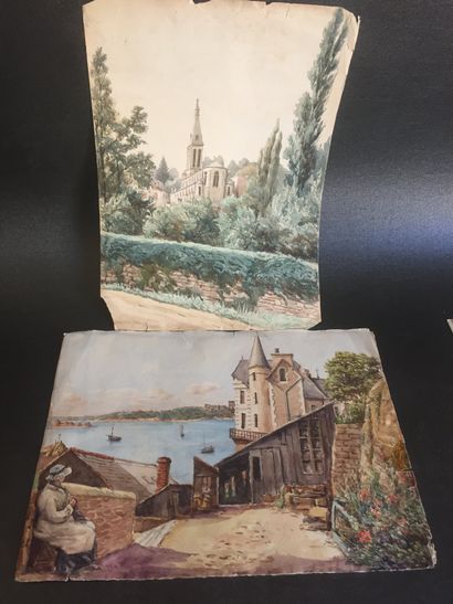 null PAYSAGES - Meeting of 5 watercolors on paper: three signed Alfred HILPERT and...