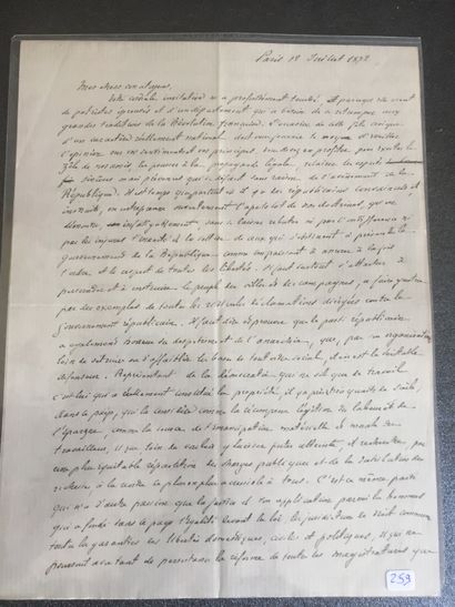 null GAMBETTA (Léon): Autograph draft signed of a speech. July 18, 1872. EXCEPTIONAL...