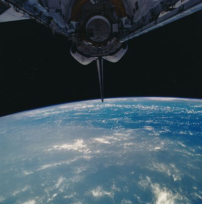 NASA NASA. Fantastic view of the globe floating under the open payload bay of Space...