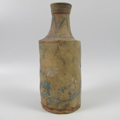 null Polychrome bottle decorated with a muse playing a lyre in a garden. Beige clay...