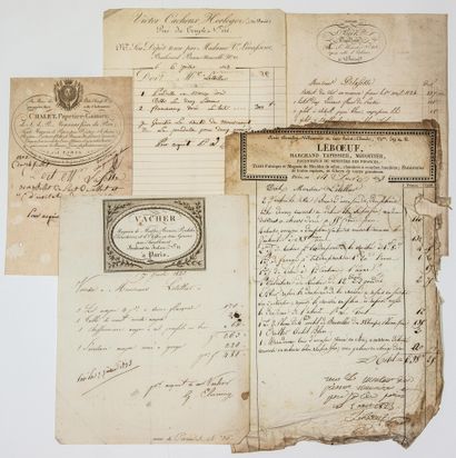 null 5 INVOICES ENGRAVED of PARIS of 1823 to 1824: "CHALET, Stationer-Gainier of...