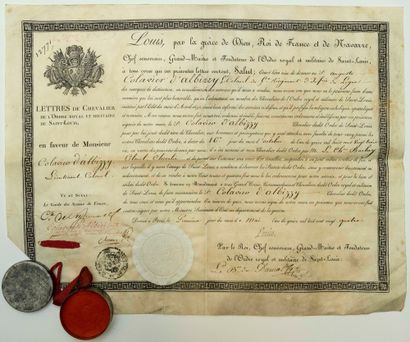 null DÉCORATION DE L'ORDRE DE SAINT-LOUIS. Brevet de Chevalier de l'Ordre royal et...