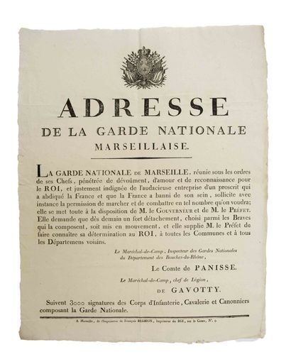 null BOUCHES-DU-RHÔNE. CENT-JOURS. "Address of the GARDE NATIONALE MARSEILLAISE."...