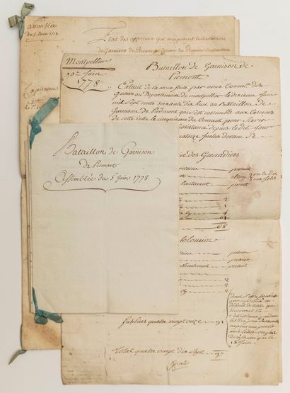 null BATAILLON DE PIÉMONT. 10 LETTRES OU PIÈCES MANUSCRITES, MONTPELLIER [1777]-1778 ;...