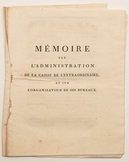 null FINANCE. 1790. DIDOT: "Mémoire sur l'Administration de la Caisse extraordinaire...