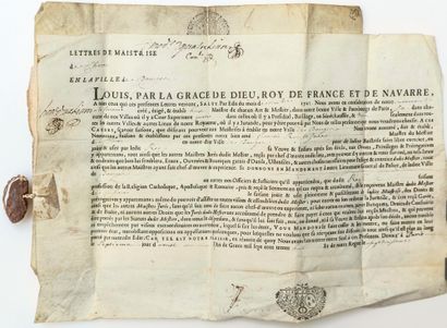 null CHER. CORPORATION. Bundle of 3 Pieces from 1738. Patent of "MAÎTRISE DE CHARRON...