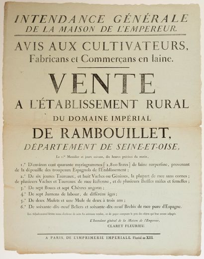 null YVELINES. «DOMAINE IMPÉRIAL DE RAMBOUILLET» (78). 1805. Intendance générale...