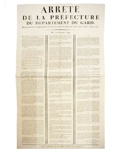 null GARD. 1809. GRANDE-ARMÉE. Decree of the prefecture of the department of the...